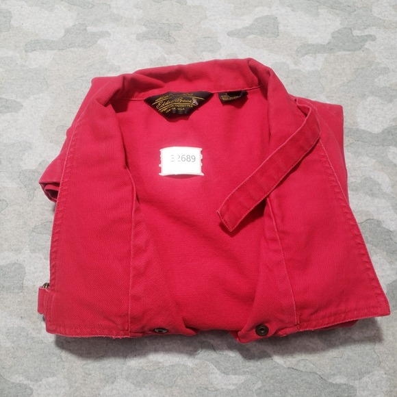 Eddie Bauer Jacket Womens Medium Red Long Sleeve Canvas Big Snap - Picture 9 of 9
